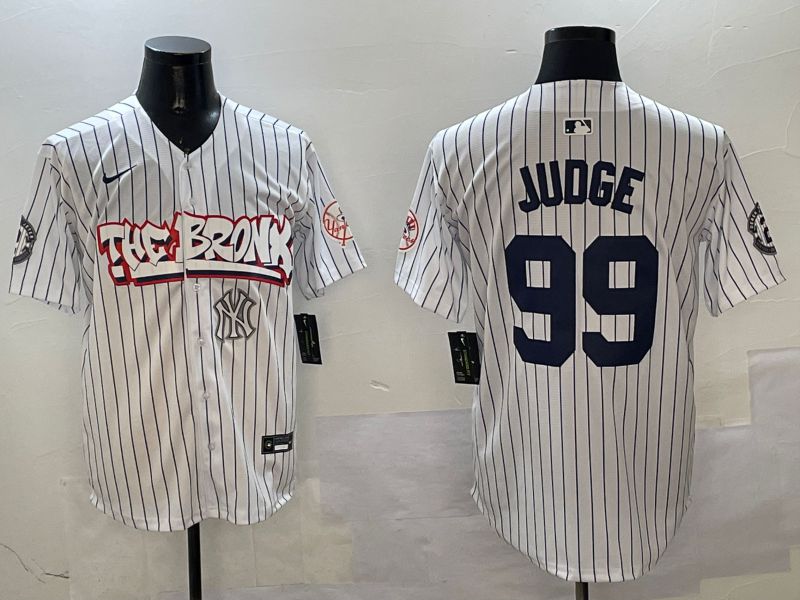 Men New York Yankees 99 Judge White Stripe four generations Joint Name 2025 Nike MLB Jersey style 8